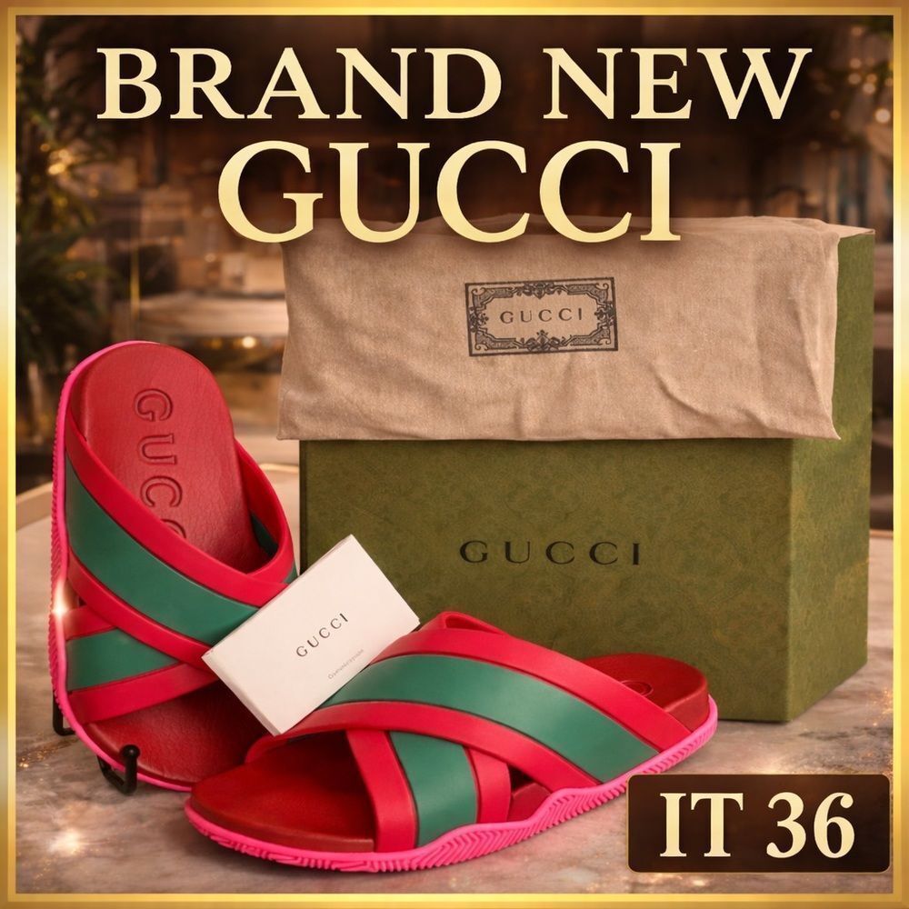 Gucci Web Stripe Slide Sandals | It 36 | Brand New | Box & Dust Bag